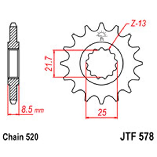 JT Gear Box Sprockets G/B 578-16T YAM S/O