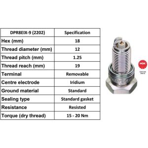 NGK Spark Plug DPR8EIX-9 Iridium Plugs [Box 4]