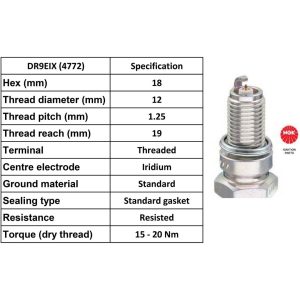 NGK Spark Plug DR9EIX Iridium Plugs [Box 4]