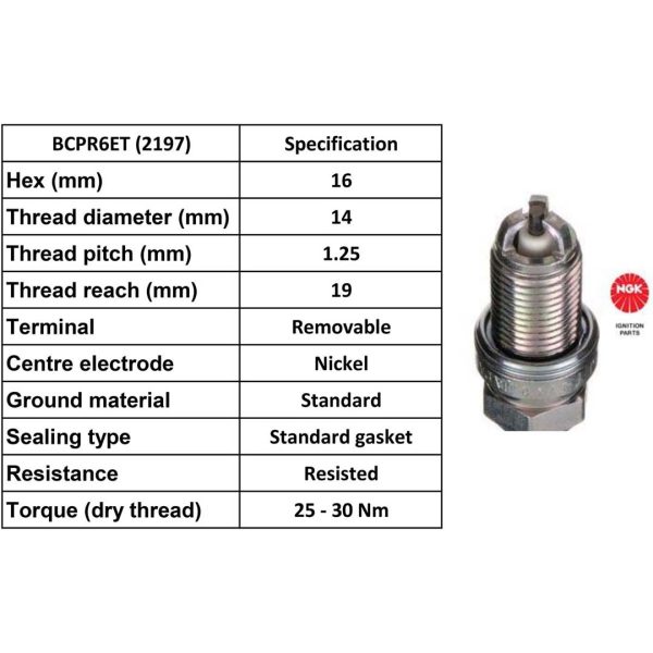 NGK Spark Plug BCPR6ET Plugs [Box 10]