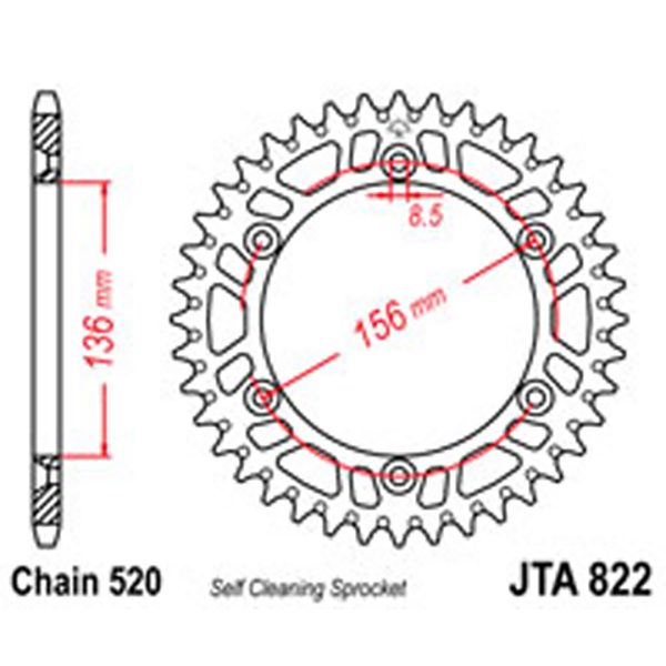 JT Rear Sprockets R/W 822-52SC Alloy