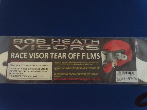 Bob Heath Tear Offs Clear Universal Inc Fittings Pack of 10 [T001]
