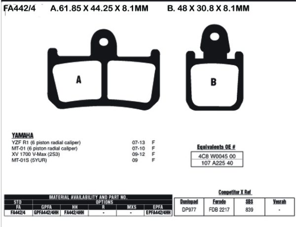 EBC Brake Pads EPFA442/4HH (4 Pcs Per Set)