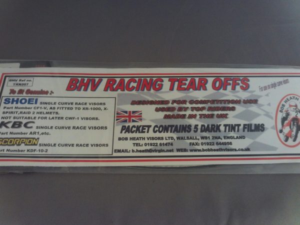 Bob Heath Tear Offs Dark Tint Shoei/OGK/KBC Pack of 5 [TOVSKK]
