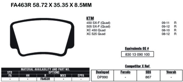 EBC Brake Pads FA463R-SPECIAL ORDER