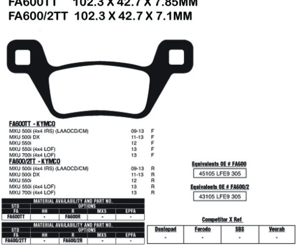EBC Brake Pads FA600/2R-SPECIAL ORDER