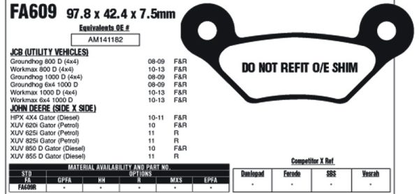 EBC Brake Pads FA609R-SPECIAL ORDER