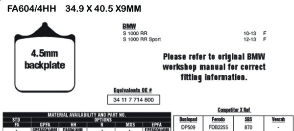 EBC Brake Pads GPFAX604/4HH [Not For Highway Use]-S/Order