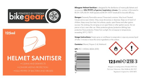 Bikegear Helmet Sanitiser 125ml