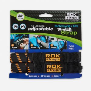 ROK 00058 Motorcycle Adjustable Stretch Strap Black/Orange [2 Pack]