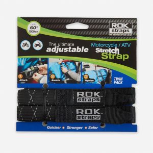 ROK 050 Motorcycle Adjustable Stretch Strap Black Reflective 2 Pack