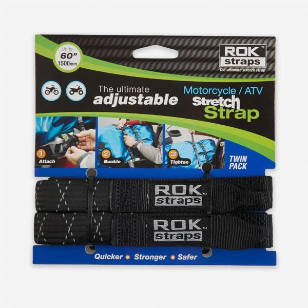 ROK 050 Motorcycle Adjustable Stretch Strap Black Reflective 2 Pack