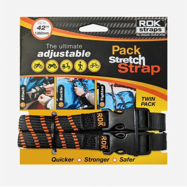 ROK 360 Pack Adjustable Stretch Strap Black/Orange Reflective 2 Pack