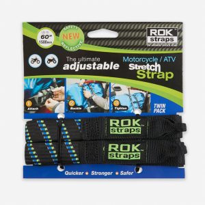 ROK 056 Motorcycle Adjustable Stretch Strap Black/Blue/Green Reflect [2 Pack]