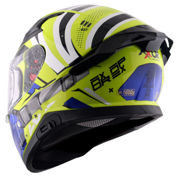 Axor Apex Full Face Helmet - Hex-2 Neon Yellow Blue Gloss- Large - Image 9
