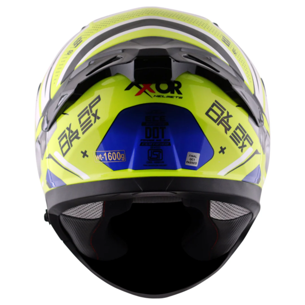 Axor Apex Full Face Helmet - Hex-2 Neon Yellow Blue Gloss- Large - Image 6