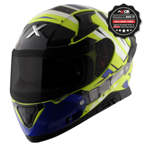 Axor Apex Full Face Helmet – Hex-2 Neon Yellow Blue Gloss- Large