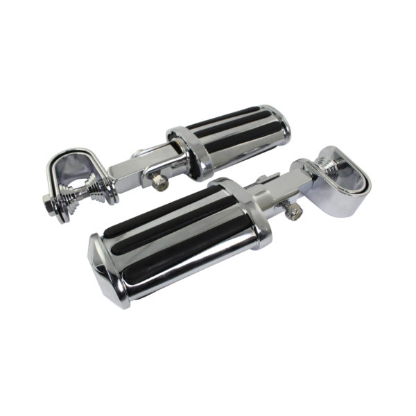 Bike It Universal Footpegs Rail Chrome With Inlays Clamp Fit