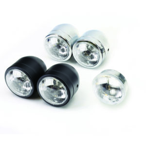 Universal Twin Round Dominator Headlight Chrome Side Mount E-Marked Halogen-Bulb H4 12V 60/55W