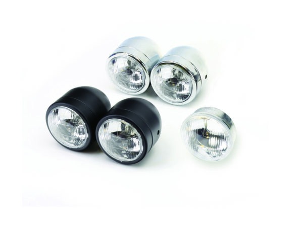 Universal Twin Round Dominator Headlight Chrome Side Mount E-Marked Halogen-Bulb H4 12V 60/55W