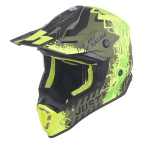 Just1 J38 MX Helmet Mask Fluo Yellow/Black/Army Green Matt – Large