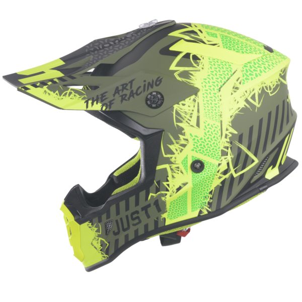 Just1 J38 MX Helmet Mask Fluo Yellow/Black/Army Green Matt - Large - Image 3