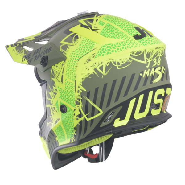 Just1 J38 MX Helmet Mask Fluo Yellow/Black/Army Green Matt - Large - Image 15