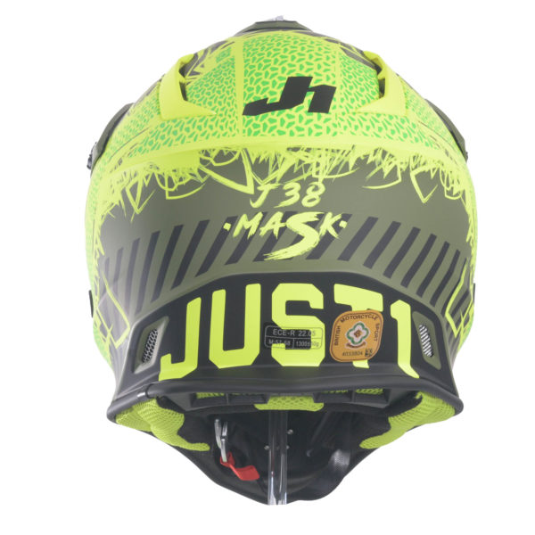 Just1 J38 MX Helmet Mask Fluo Yellow/Black/Army Green Matt - Large - Image 5