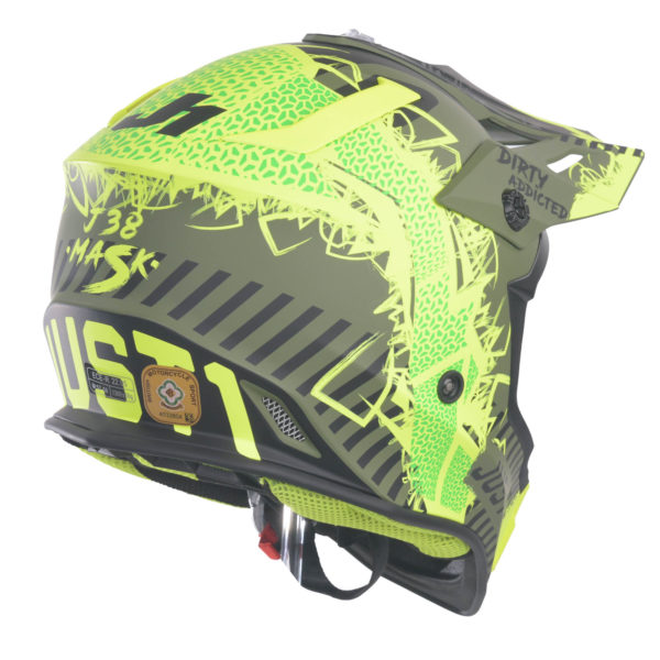 Just1 J38 MX Helmet Mask Fluo Yellow/Black/Army Green Matt - Large - Image 14