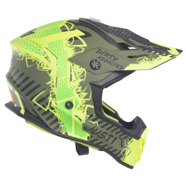 Just1 J38 MX Helmet Mask Fluo Yellow/Black/Army Green Matt - Large - Image 7