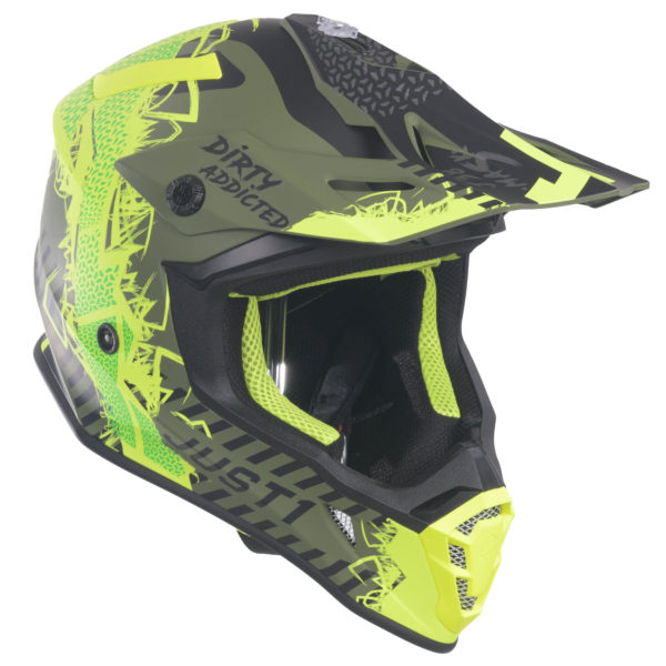 Just1 J38 MX Helmet Mask Fluo Yellow/Black/Army Green Matt - Large - Image 8