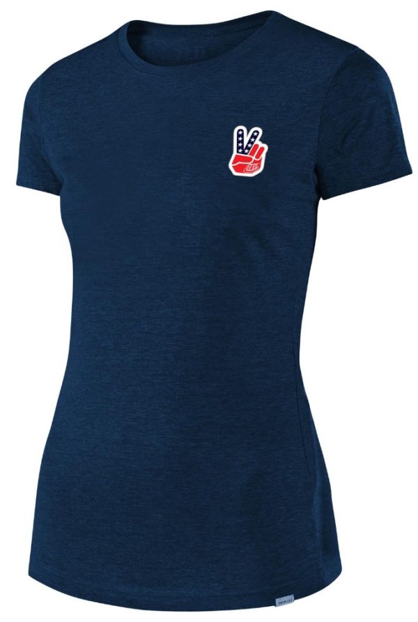 Troy Lee Designs Womens Peace and Wheelies T-Shirt - Heather Navy - Small - Image 3