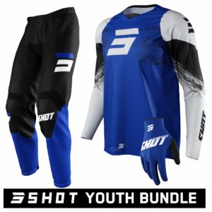Shot Youth RAW Burst Blue Kit Bundle (Jersey: Years 6-7, Pants: Years 6-7, Gloves: Not included)