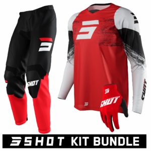 Shot RAW Burst Red Kit Bundle (Jersey: Medium, Pants: 30″ Waist, Gloves: Not included)