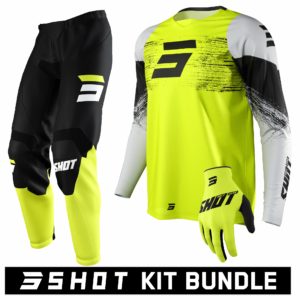 Shot RAW Burst Neon Yellow Kit Bundle (Jersey: Small, Pants: 32″ Waist, Gloves: Not included)