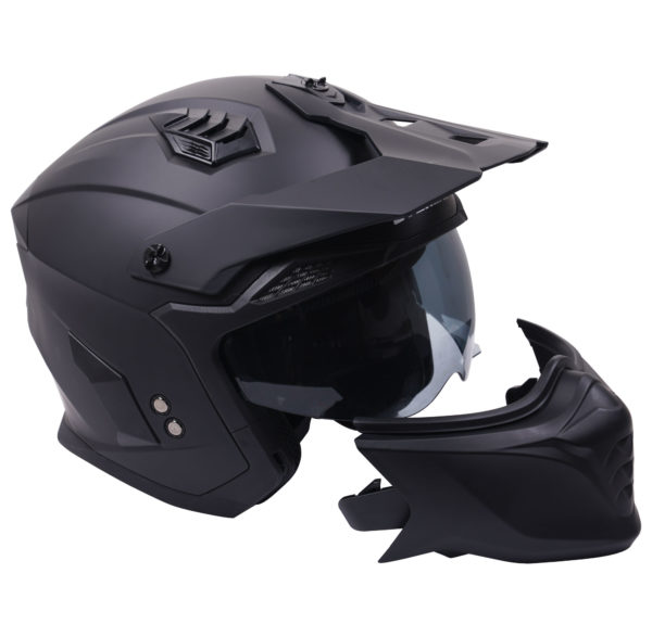 Stealth Fighter Multi Function Motorcycle Full & Open Face Helmet - Matt Black Large - Image 8
