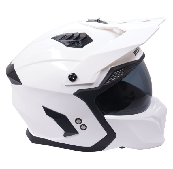 Stealth Fighter Multi Function Motorcycle Full & Open Face Helmet - Gloss White Large - Image 3