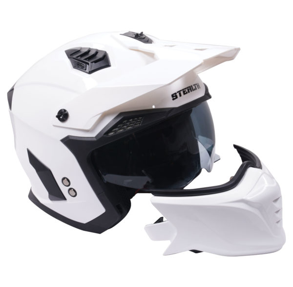 Stealth Fighter Multi Function Motorcycle Full & Open Face Helmet - Gloss White Large - Image 11