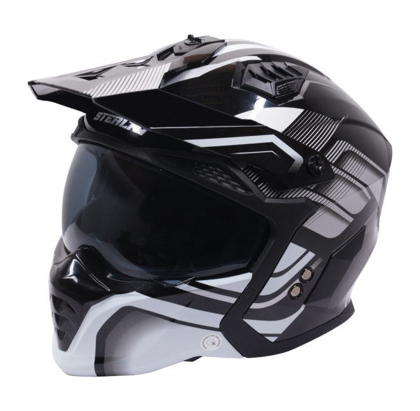 Stealth Fighter Multi Function Motorcycle Full & Open Face Helmet Graphic Orbit Black & Silver Gloss  Large - Image 9