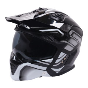 Stealth Fighter Multi Function Motorcycle Full & Open Face Helmet Graphic Orbit Black & Silver Gloss  Large
