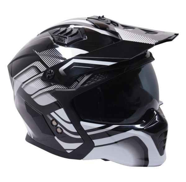 Stealth Fighter Multi Function Motorcycle Full & Open Face Helmet Graphic Orbit Black & Silver Gloss  Large - Image 10