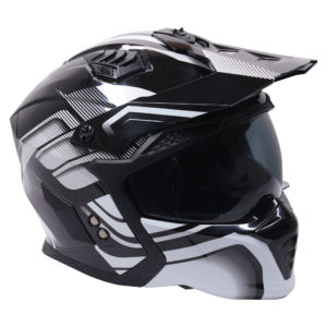 Stealth Fighter Multi Function Motorcycle Full & Open Face Helmet Graphic Orbit Black & Silver Gloss  Large