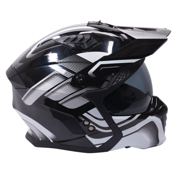 Stealth Fighter Multi Function Motorcycle Full & Open Face Helmet Graphic Orbit Black & Silver Gloss  Large - Image 3