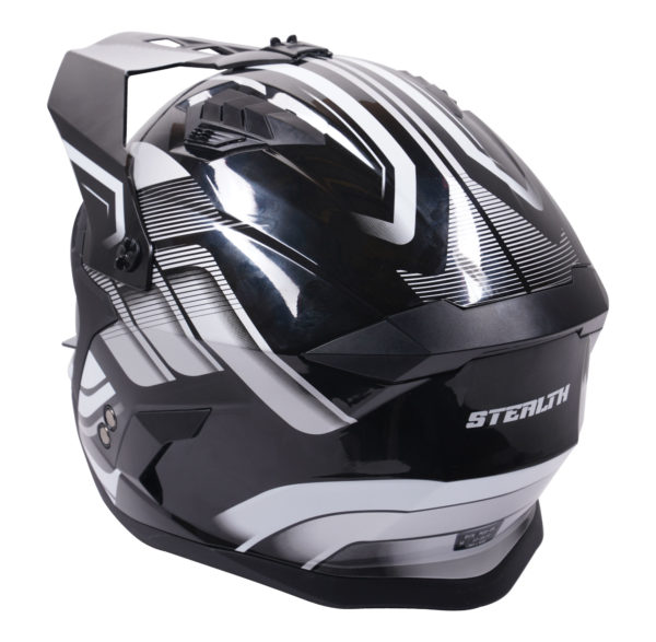 Stealth Fighter Multi Function Motorcycle Full & Open Face Helmet Graphic Orbit Black & Silver Gloss  Large - Image 5