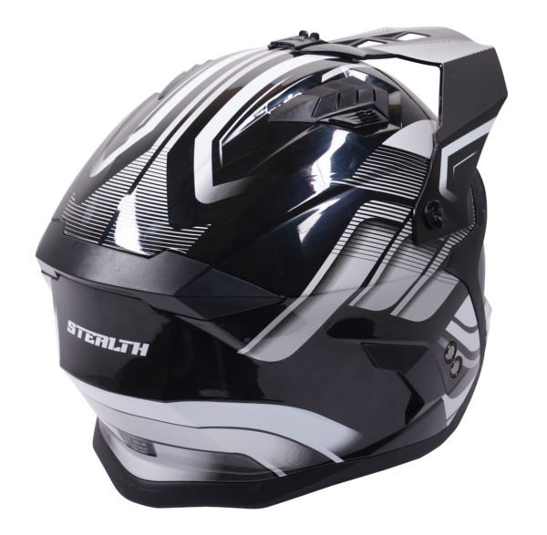 Stealth Fighter Multi Function Motorcycle Full & Open Face Helmet Graphic Orbit Black & Silver Gloss  Large - Image 6
