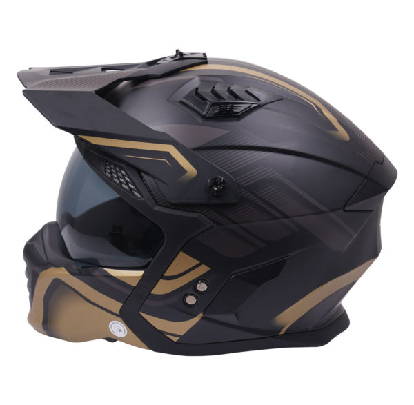 Stealth Fighter Multi Function Motorcycle Full & Open Face Helmet Graphic Orbit Black & Gold Matt Large - Image 4