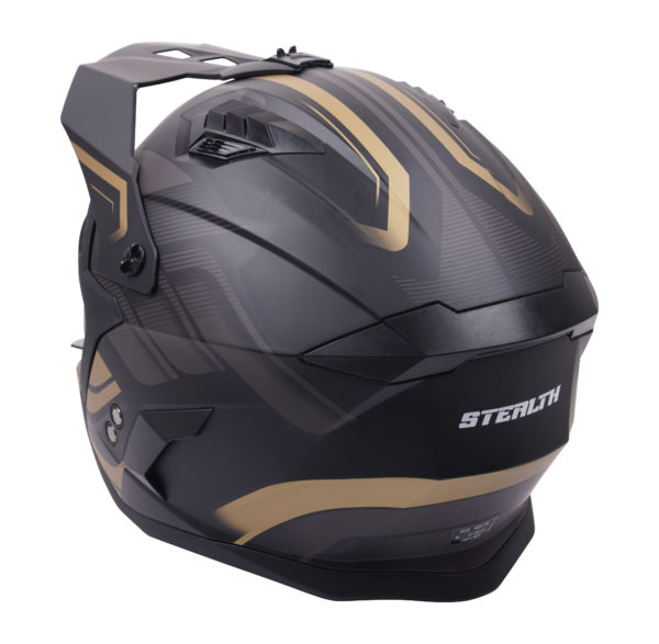 Stealth Fighter Multi Function Motorcycle Full & Open Face Helmet Graphic Orbit Black & Gold Matt Large - Image 5