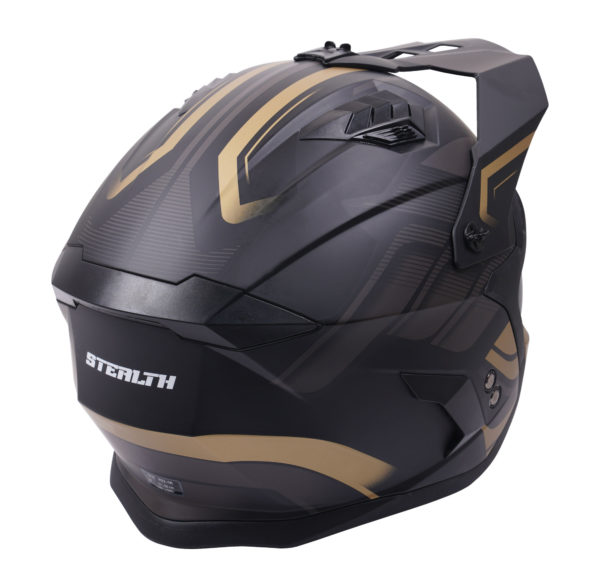Stealth Fighter Multi Function Motorcycle Full & Open Face Helmet Graphic Orbit Black & Gold Matt Large - Image 6