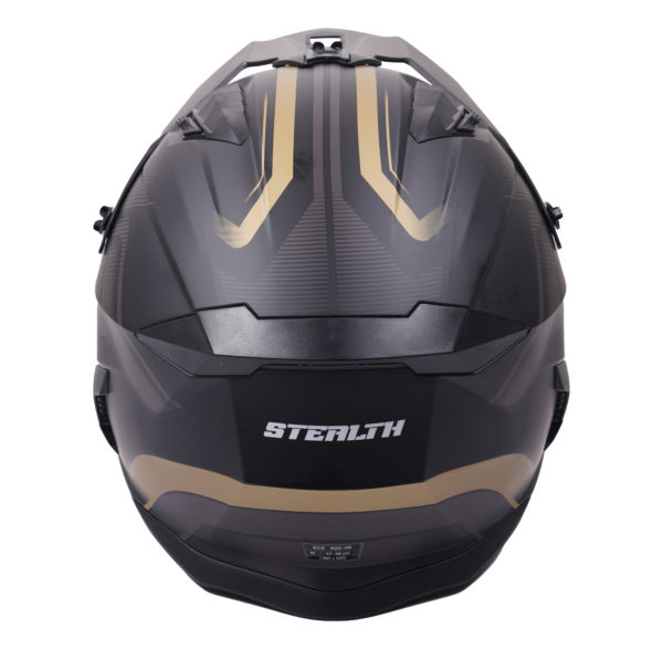 Stealth Fighter Multi Function Motorcycle Full & Open Face Helmet Graphic Orbit Black & Gold Matt Large - Image 7