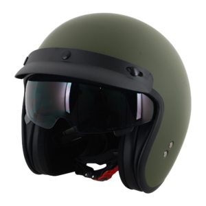 Stealth HS391 Peaked Open Face Helmet Matt Green – Large